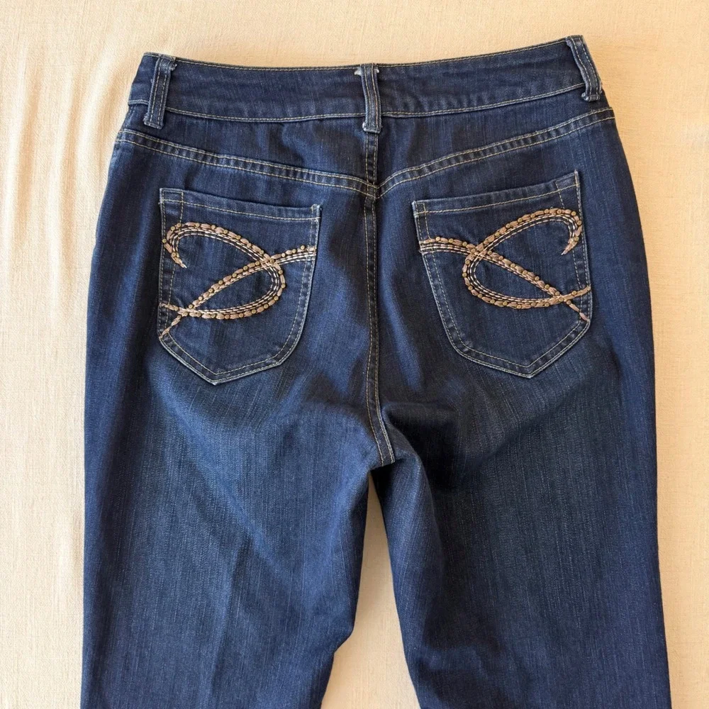 Chico's Platinum Embellished Dark Wash Straight Leg Jeans Women 0.5 (US 6)